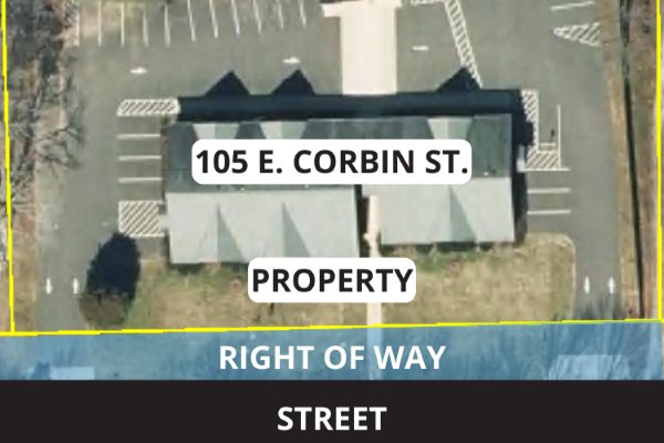 Graphic highlighting the street, right of way and property line of the Town Hall Annex.