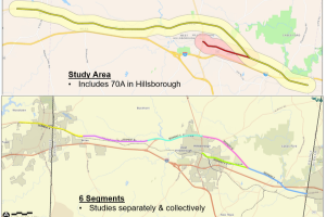 Map displaying the road systems and the Multimodal Corridor Study.