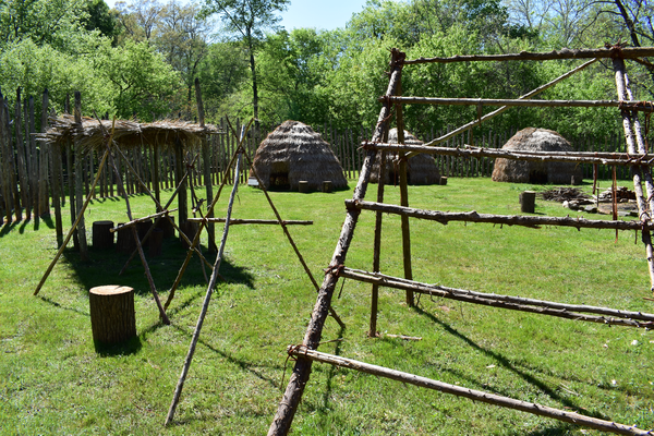 Occaneechi village replica located in Orange County's River Park.